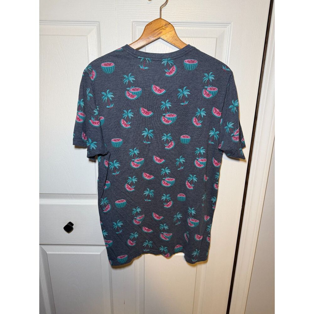 Free Planet Watermelon Palm Tree Print T-Shirt Men's XL Gray Tropical Tee